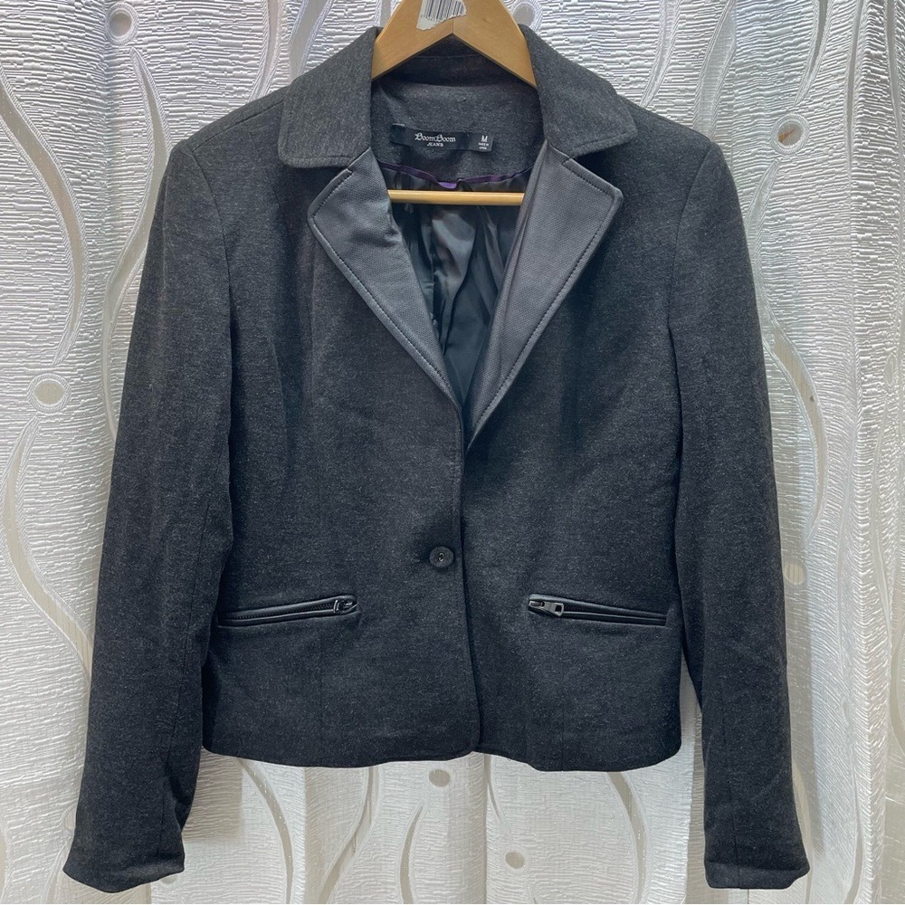 Boom Boom Jeans Blazer Womens Med Charcoal Grey Faux Leather‎ Trim Professional